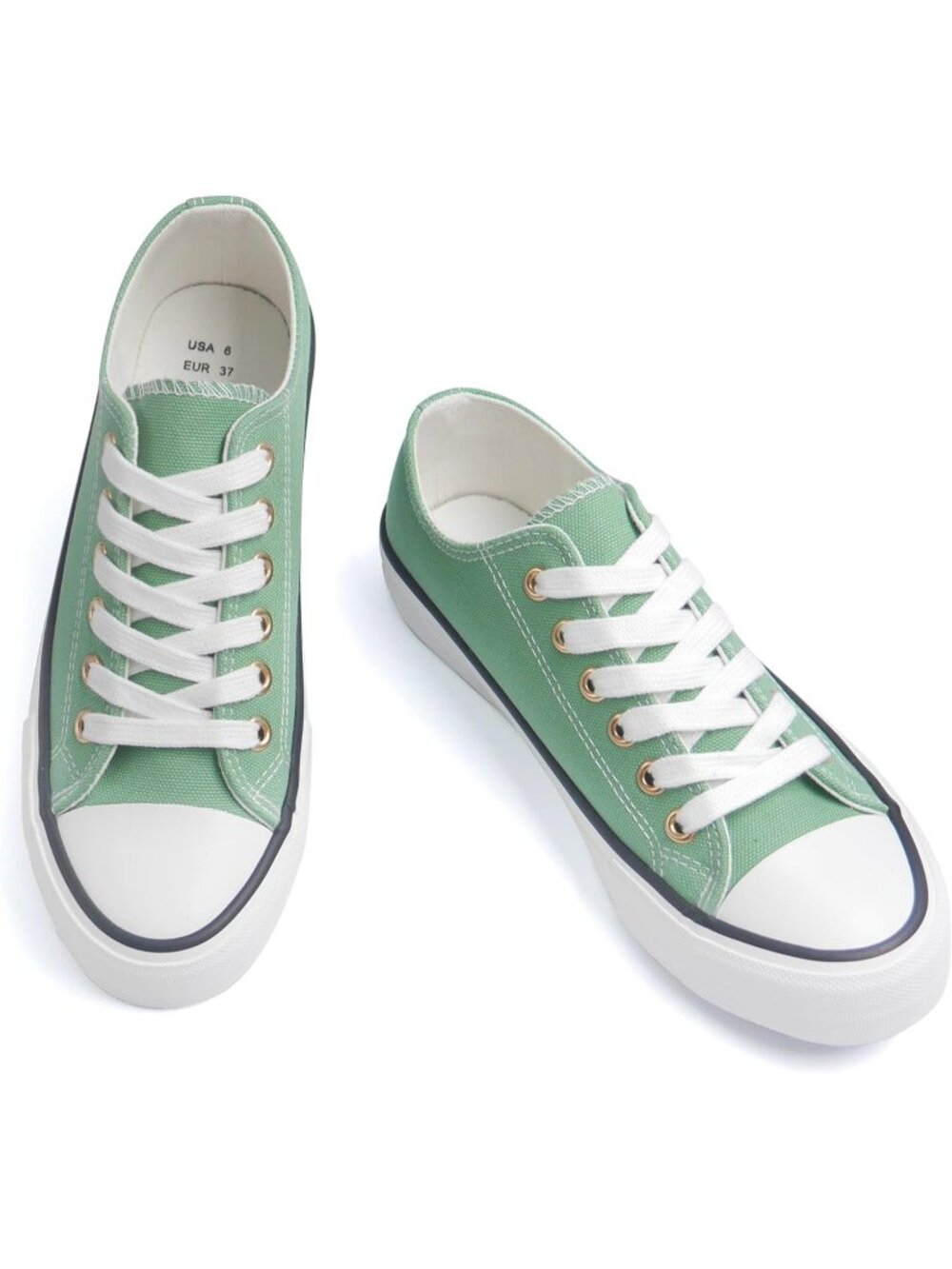 Women's Green Canvas Low Top and Lace up Fashion Classic Flexible Sneakers - Picture 5 of 6